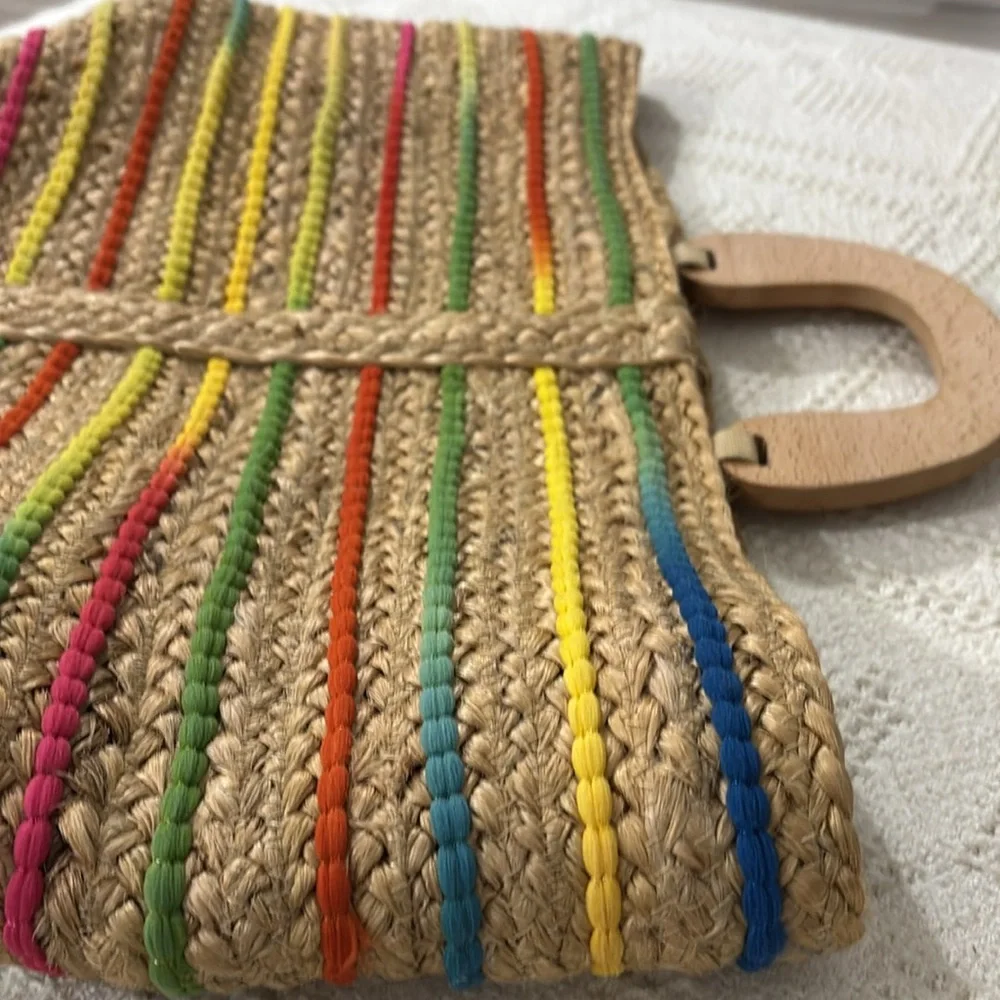 Antik Kraft Rainbow Boho Beach Hippie Woven Jute Basket Bag‎